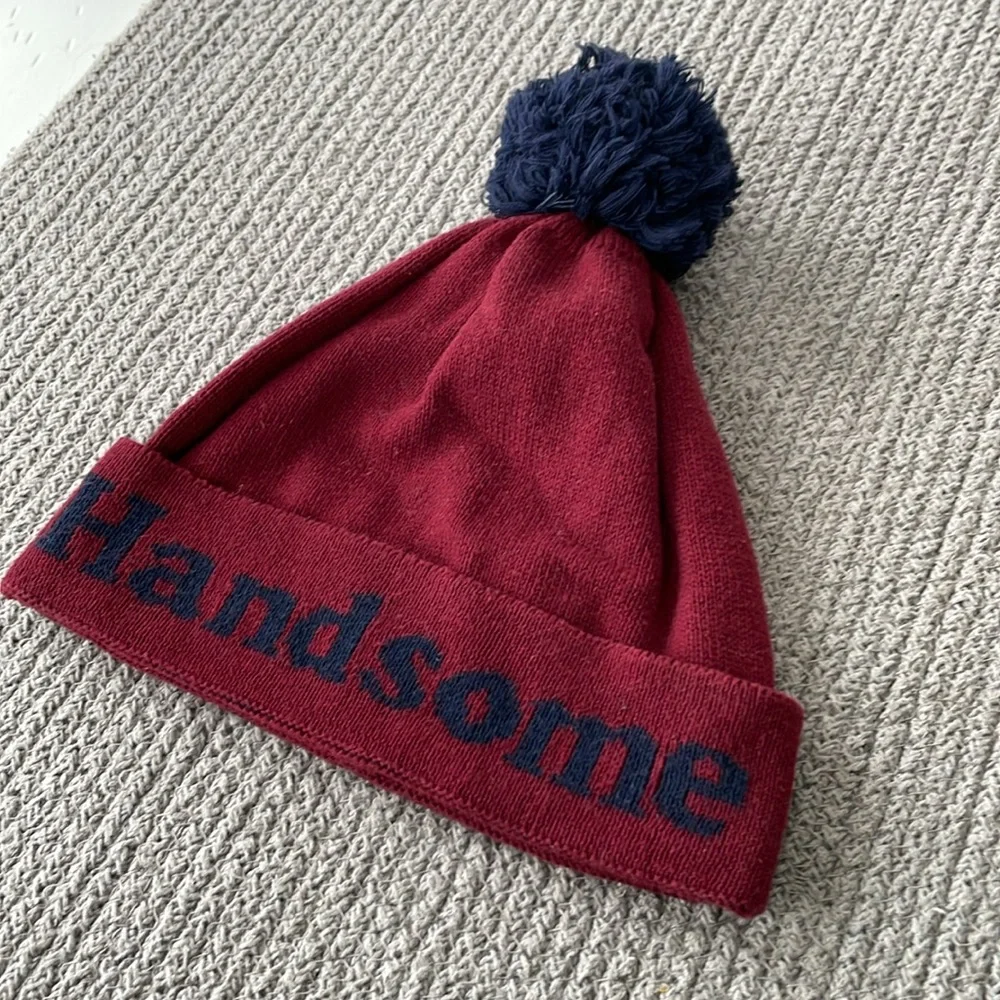 BabyGap Burgundy Navy Blue Cotton Handsome Winter Hat with Pom